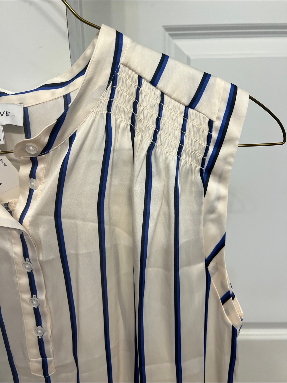 Evereve Ivory Sleeveless Button-Front Top with Blue Stripes - Picture 4 of 4